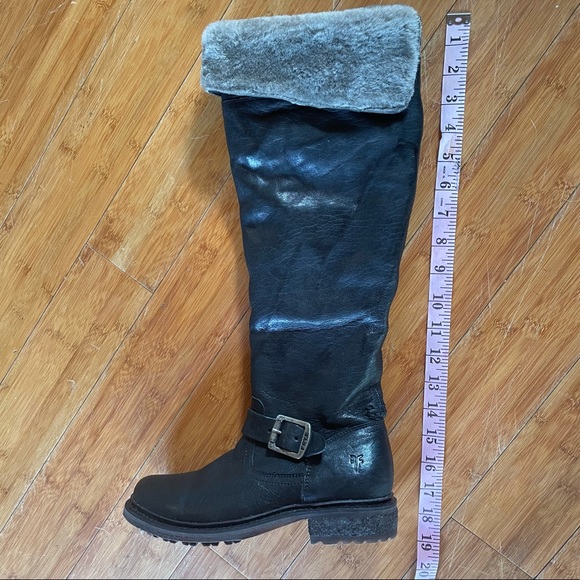 Frye Black Valerie Shearling and Leather Knee High Riding Boots - Picture 12 of 16